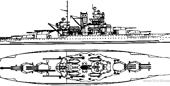 Боевой корабль USS BB-40 New Mexico 1937 [Battleship] - чертежи, габариты, рисунки